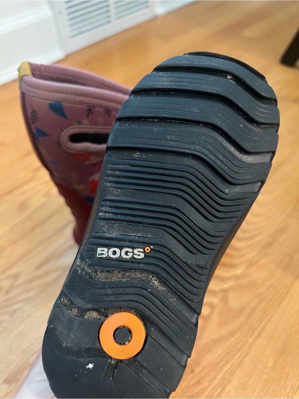 Bogs Kids Waterproof Burgundy & Mauve Mushroom Rain Boots - Picture 3 of 5